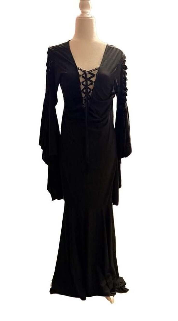 Gothic Medieval Lace-Up Long Sleeve Black Dress Costume - Picture 2 of 10